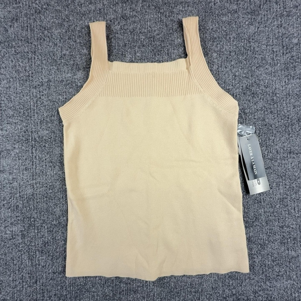 Nygard Collection Sweater Womens Petite P 4-6 Beige Square Neck Sleeveless Knit